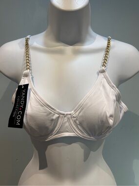 Yandy White Bikini Top Golden Chain Large New with Tags